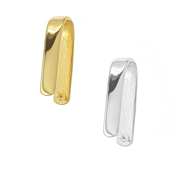 1PC Fine Sterling Silver Pinch Clip Bail Pendant Clasp Slider 16mm, Available in Bright Silver and Gold Plated