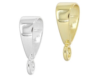 1PC Large Sterling Silver Pendant Clasp Bail Connector with Heavy Duty Open Loop, Available In Bright Silver / 18kt Gold Plated