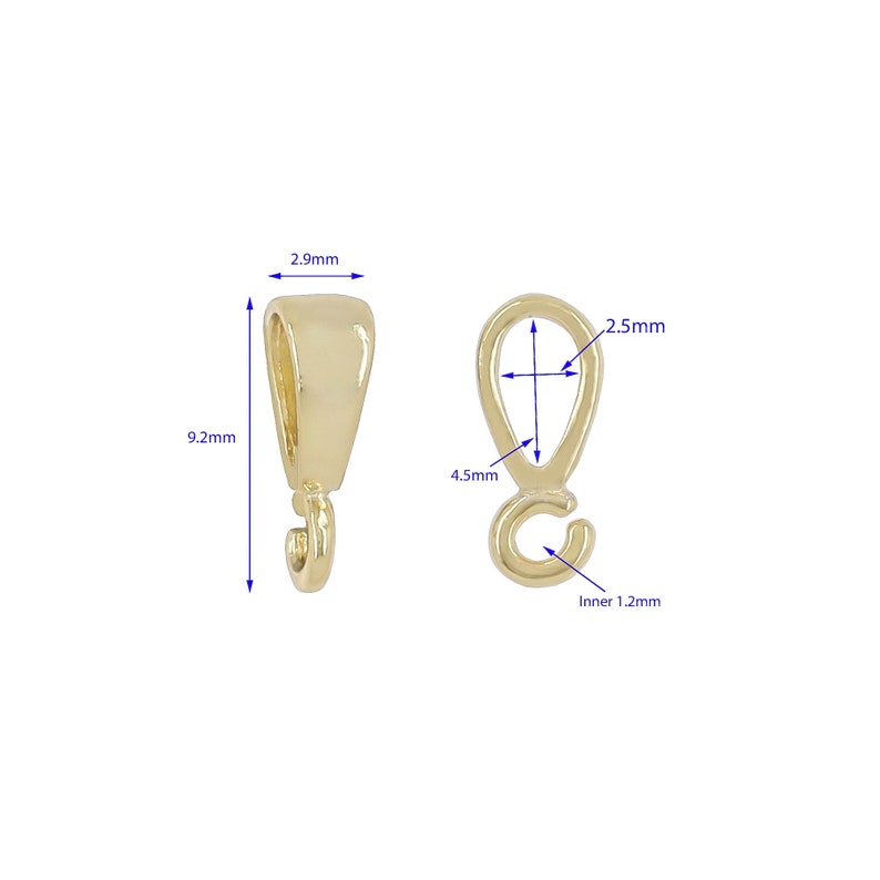 May include: Gold-tone metal pendant bail with a 0.47 inch (12 mm) inner diameter. The bail measures 1.8 inches (4.5 cm) in length and 1 inch (2.5 cm) in width.