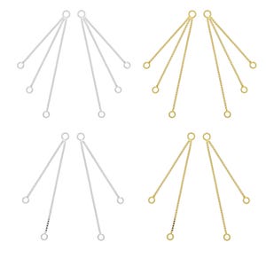 May include: Two pairs of earring chain extenders, one pair in silver and one pair in gold. Each extender has three chains that dangle from a small loop.