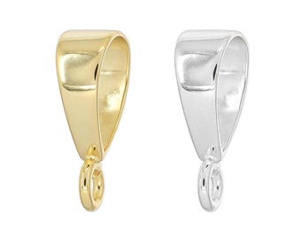 1PC Large Sterling Silver Pendant Clasp Bail Connector with Heavy Duty Open Loop, Available In Bright Silver / Gold Plated