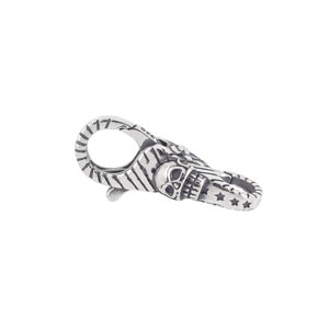 May include: Silver skull clasp with a striped design and star accents. The clasp is designed to attach to a chain or bracelet.