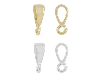 2PC Sterling Silver Extra Small Pendant Clasp Bail Connector with Open Loop, Available In Bright Silver / 18kt Gold Plated