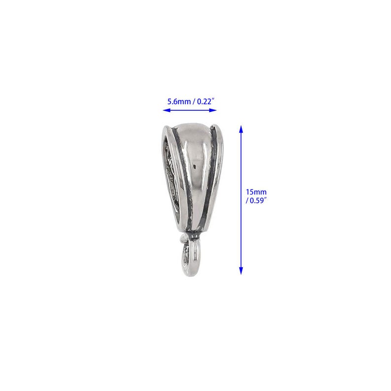 1PC Sterling Silver Pendant Clasp Bail Connector with Heavy Duty Open Loop, Available In Oxidized Silver / Bright Silver / 18kt Gold Plated Oxidized Silver