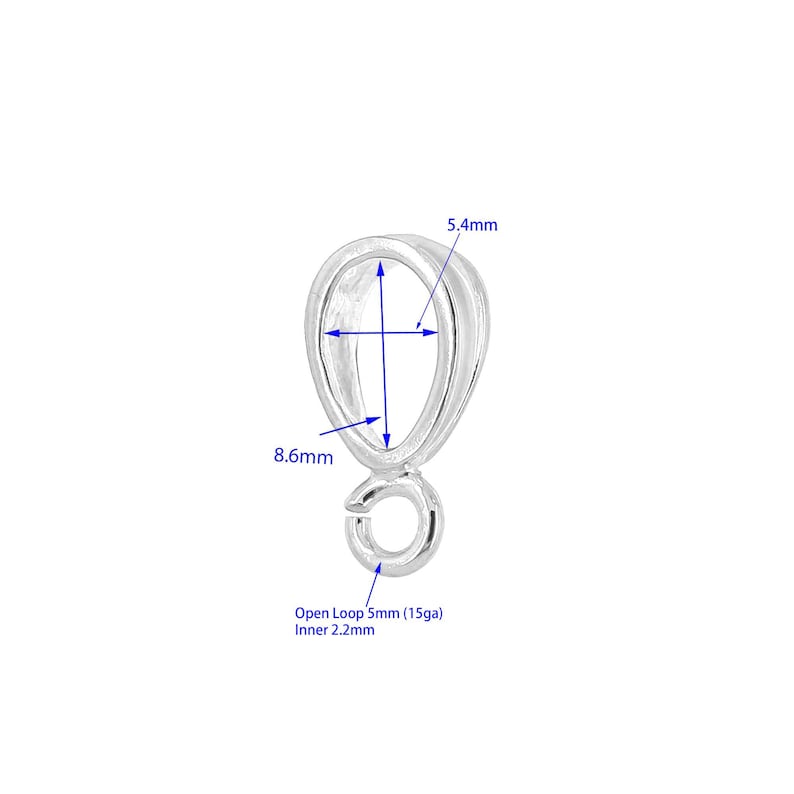 1PC Sterling Silver Pendant Clasp Bail Connector with Heavy Duty Open Loop, Available In Oxidized Silver / Bright Silver / 18kt Gold Plated image 3