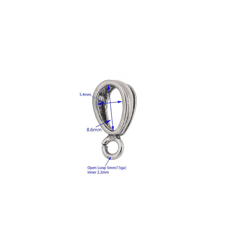 1PC Sterling Silver Pendant Clasp Bail Connector with Heavy Duty Open Loop, Available In Oxidized Silver / Bright Silver / 18kt Gold Plated image 7