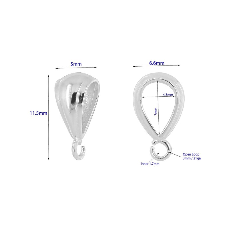 2PC Sterling Silver Slider Pendant Clasp Bail Connector With Open Loop ...
