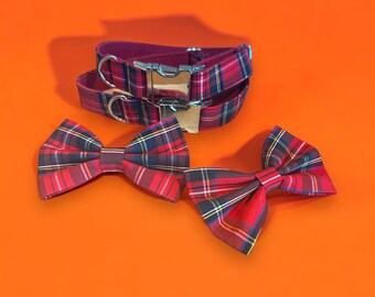 Handmade Tartan Christmas Dog Collar: Adjustable Cotton Webbing