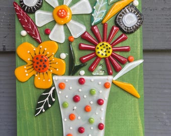 Fused glass vase of flowers
