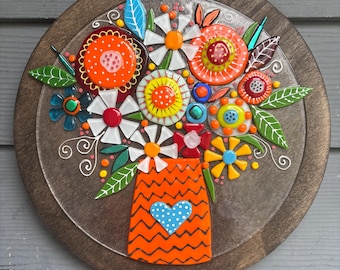 Fused glass flower vase 12”