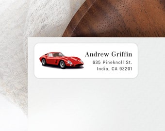 Classic Car Return Address Labels, Personalized Self - Adhesive Return Address Stickers, Custom Set of 30 Address Labels