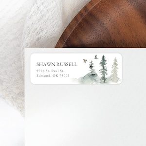 Rustic Pine Forest Mountain Return Address Labels, Personalized Self - Adhesive Return Address Stickers, Custom Set of 30 Address Labels