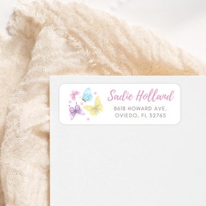 Pastel Butterflies Return Address Labels, Personalized Self - Adhesive Name Labels, Custom Set of 30 Address Labels