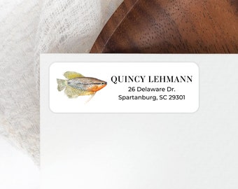 Tropical Fish Return Address Labels, Personalized Self - Adhesive Return Address Stickers, Custom Set of 30 Address Labels