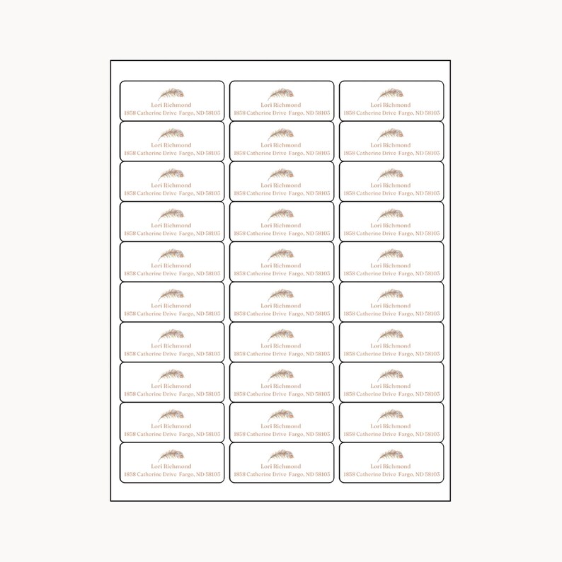 Feather Return Address Labels, Personalized Self - Adhesive Return ...