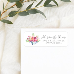Roses Floral Return Address Labels, Personalized Self - Adhesive Return Address Stickers, Custom Set of 30 Address Labels