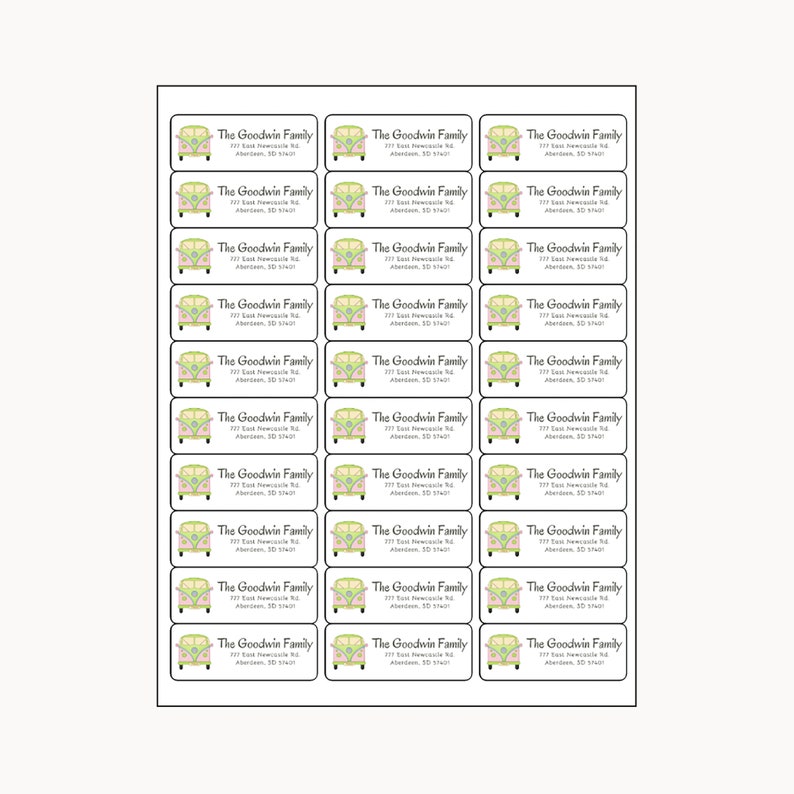 Hippie Camper Van Return Address Labels, Personalized Self - Adhesive ...
