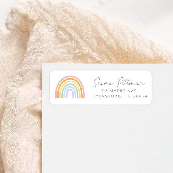 Boho Rainbow Return Address Labels, Personalized Self - Adhesive Name Labels, Custom Set of 30 Address Labels