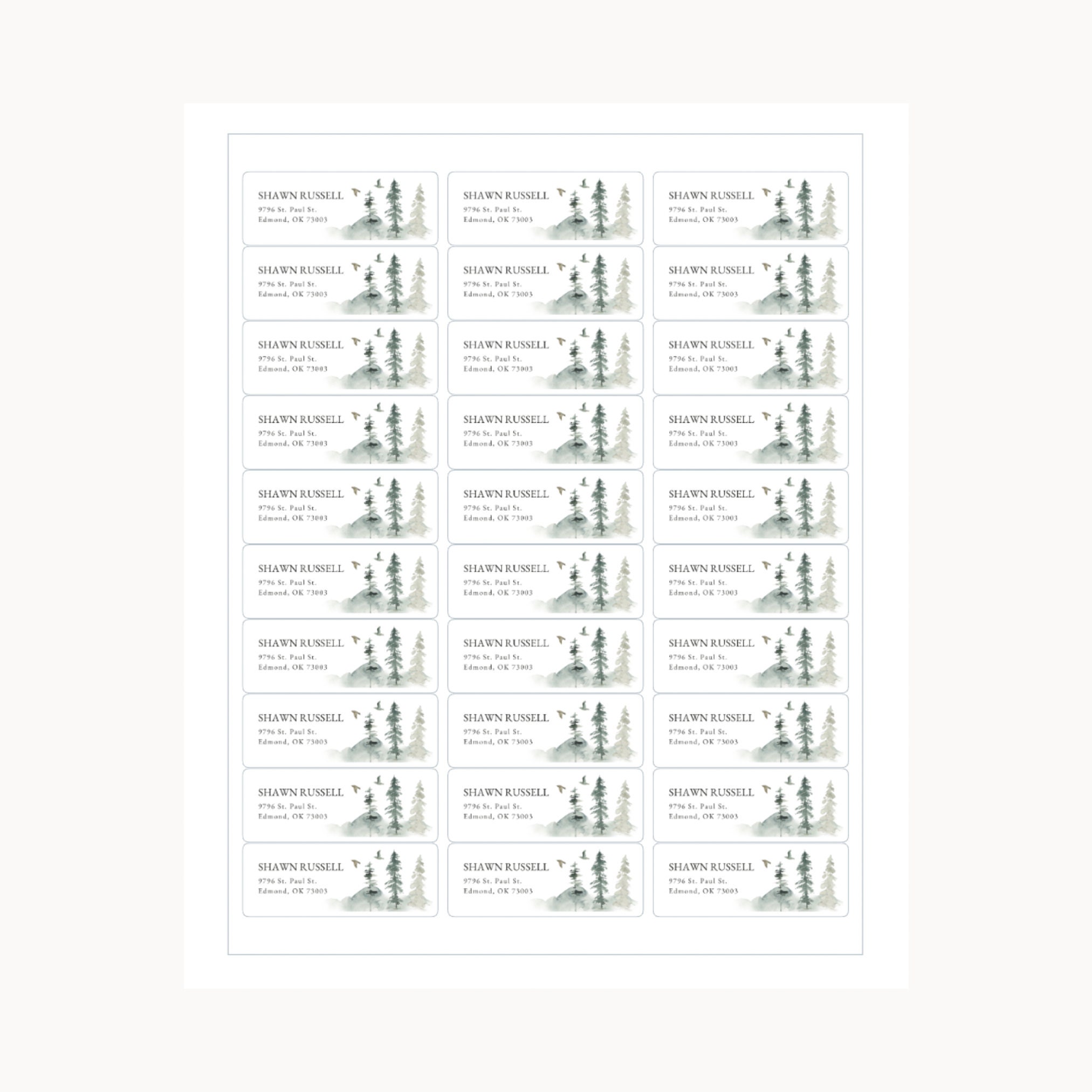 Rustic Address Lables Rustic Pine Forest Mountain Return Address Labels, Personalized Self ...