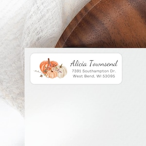 Fall Pumpkin Return Address Labels, Personalized Self - Adhesive Return Address Stickers, Custom Set of 30 Address Labels