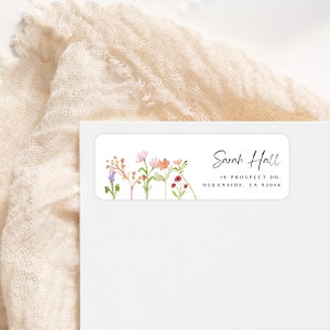 Wildflowers Floral Return Address Labels, Personalized Self - Adhesive Return Address Stickers, Custom Set of 30 Address Labels