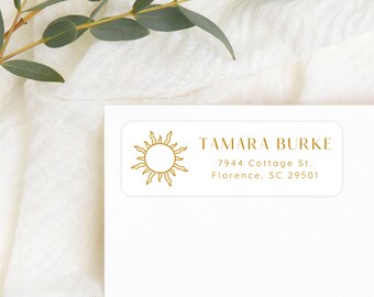 Boho Celestial Sun Return Address Labels, Personalized Self - Adhesive Return Address Stickers, Custom Set of 30 Address Labels