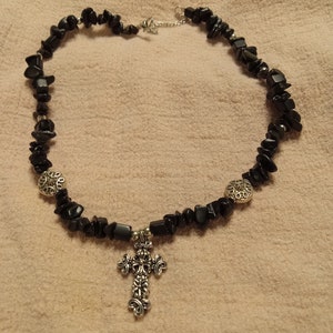 Black and Silver Celtic Cross Choker