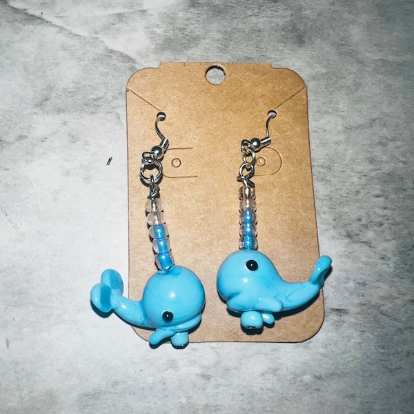 Cute Funky Blue Whale Dangle Earrings