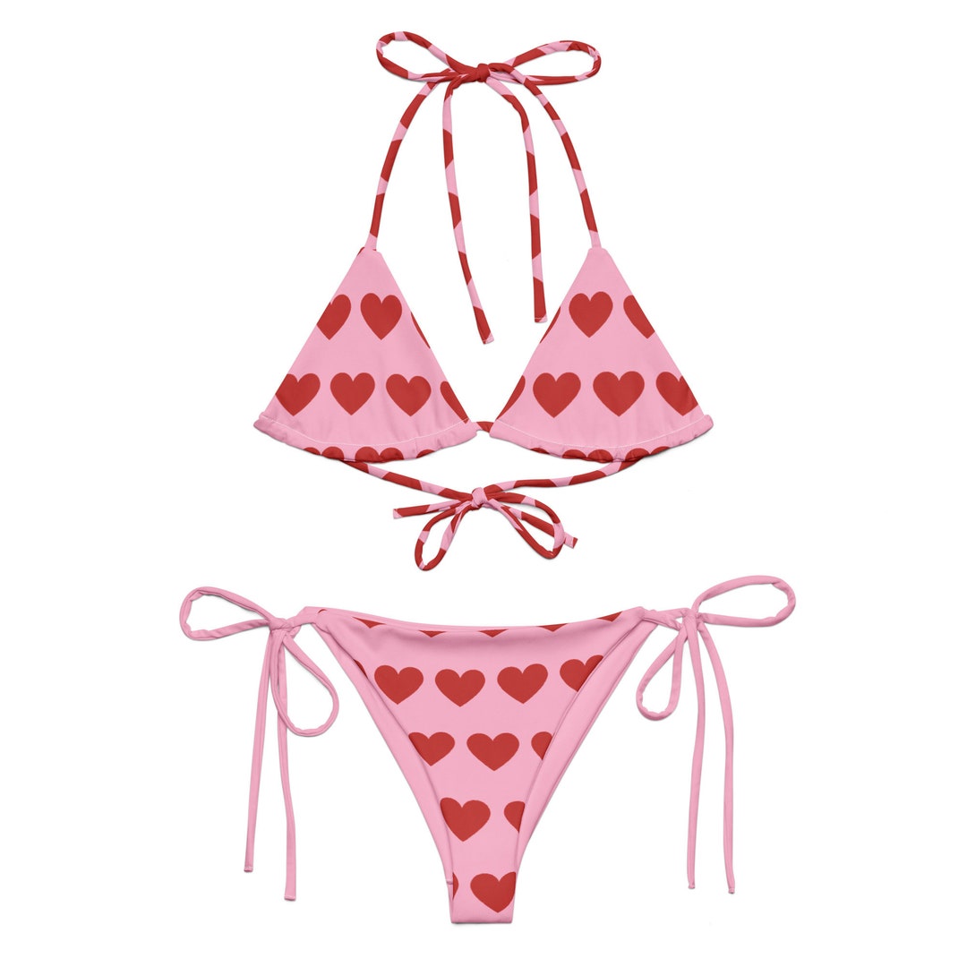 Romancecore Red Heart Pink String Bikini Etsy