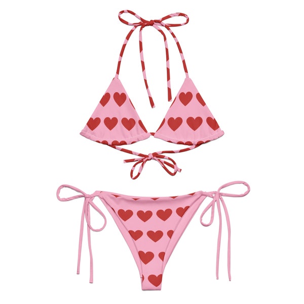 Romancecore Red Heart Pink string bikini