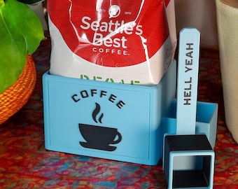 Coffee Bag Caddy Holder with Scoop | Coffee Accessories | Coffee Storage | Coffee Gift Idea | Coffee Lover Accessory