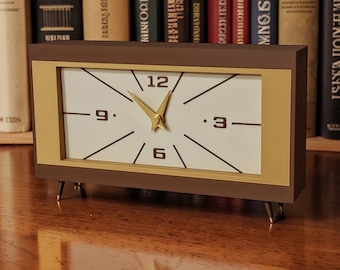 Mid Century Modern Desk Clock – Retro Table Clock – Vintage Inspired Mantel Clock – MCM Decor – Atomic Era Clock