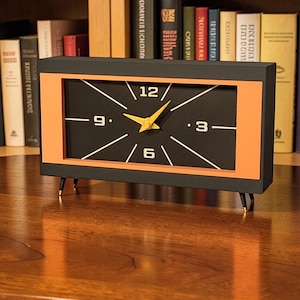 Mid Century Modern Desk Clock – Retro Table Clock – Vintage Inspired Mantel Clock – MCM Decor – Atomic Era Clock - Multiple Color Options