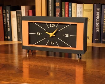 Mid Century Modern Desk Clock – Retro Table Clock – Vintage Inspired Mantel Clock – MCM Decor – Atomic Era Clock - Multiple Color Options