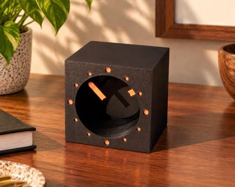 Mid Century Modern Desk Clock | Minimalist Black Cube Clock | Shelf or Mantel Clock | Modern Office Decor | Unique Home Gift