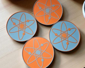 Atomic Age Coasters Set | Mid Century Modern Coasters | Retro Theme Drink Coasters | Vintage Style Coasters | Retro Home Decor
