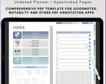 80+ Page Undated Digital Planner, Goodnotes Planner, iPad Planner, Notability Planner, Lifestyle, Fitness, Wellness, Finance, Daily Planner