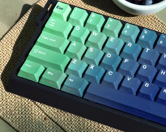 Backlit Turquoise Purple Gradient Keycap Set:  Chinese & German Layout, Cherry Profile, PBT