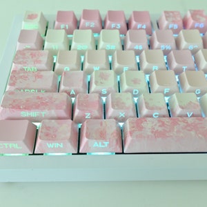 ピンク サクラ チェリー ブロッサム バックライト サイドプリント キーキャップ セット | メカニカル ゲーミング キーボード | 120 キー | チェリー プロファイル | PBT | かわいい恋人へのギフト