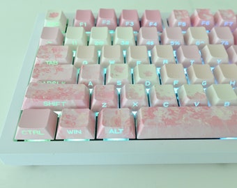 Pink Sakura Cherry Blossom Backlit Side Print Keycap Set