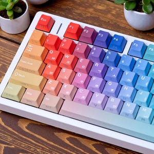 Bakgrundsbelysta koreanska tangenter, Rainbow Candy Gradient-tema: Tryck på sidan och ovansidan, Cherry Profile, PBT