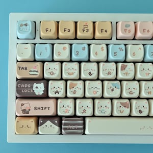 Cat Cafe Keycap Set: Kitty Dessert Theme, Cherry Profile, PBT