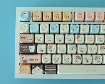 Cat Cafe Keycap Set: Kitty Dessert Theme, Cherry Profile, PBT