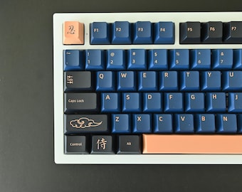 Ensemble de capuchons de touche à thème japonais Ninja bleu : profil cerise, PBT