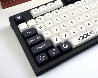 Retro Black and White Keycap Set for Mechanical Gaming Keyboard | Japanese German French Korean layout | 126 keys | XDA MX Profile | PBT