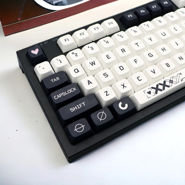 Retro Black & White Keycap Set: Japanese German French Korean layout, XDA Profile, PBT
