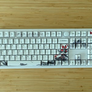 Sakura Cherry Blossom Japanese Keycap Set: French, Japanese, German Language, Cherry Profile, PBT 110 keys OEM EN