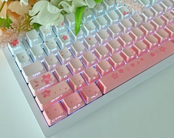 Backlit Soft Pink Cherry Blossom Keycap Set: OEM Profile, PBT