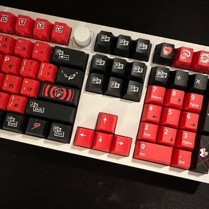 Red Black Video Game Theme Keycap Set for Mechanical Keyboard | 142 pcs | Cherry Profile | MX Switch Type | PBT Material