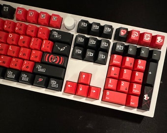 Red Black Video Game Theme Keycap Set for Mechanical Keyboard | 142 pcs | Cherry Profile | MX Switch Type | PBT Material